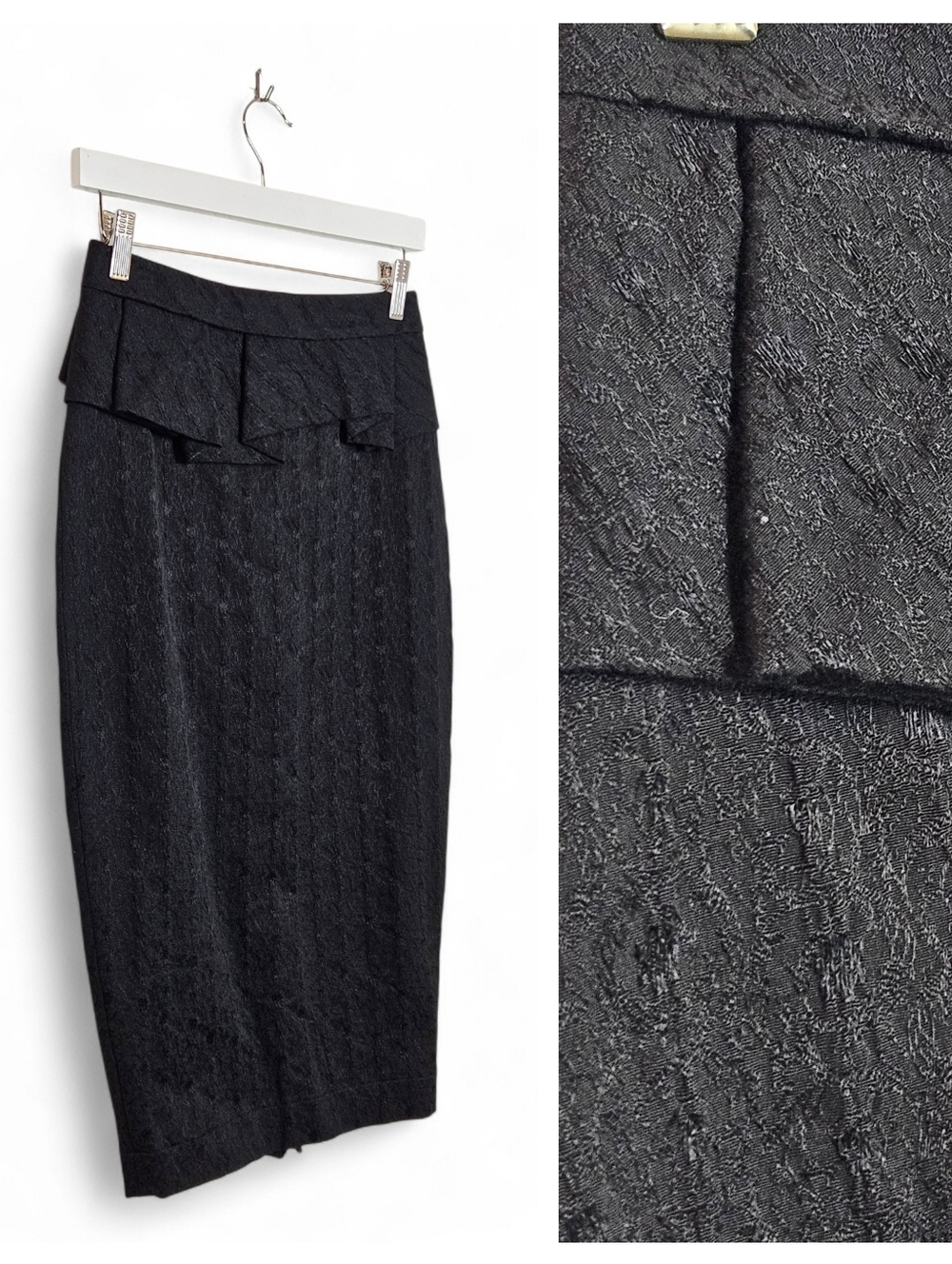 Robert Rodriguez Brocade Peplum Pencil Skirt 4 Black Jacquard Dark Romantic Midi